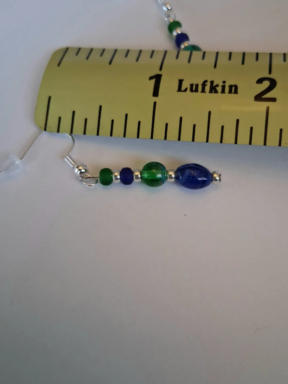 Handmade Blue and Green Beaded Bracelet & Matching Earrings W/Silver-Tones